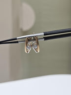 14K Two Tone Gold Lab Grown Diamond Hoop Earrings: Matte U-Shape Huggies
