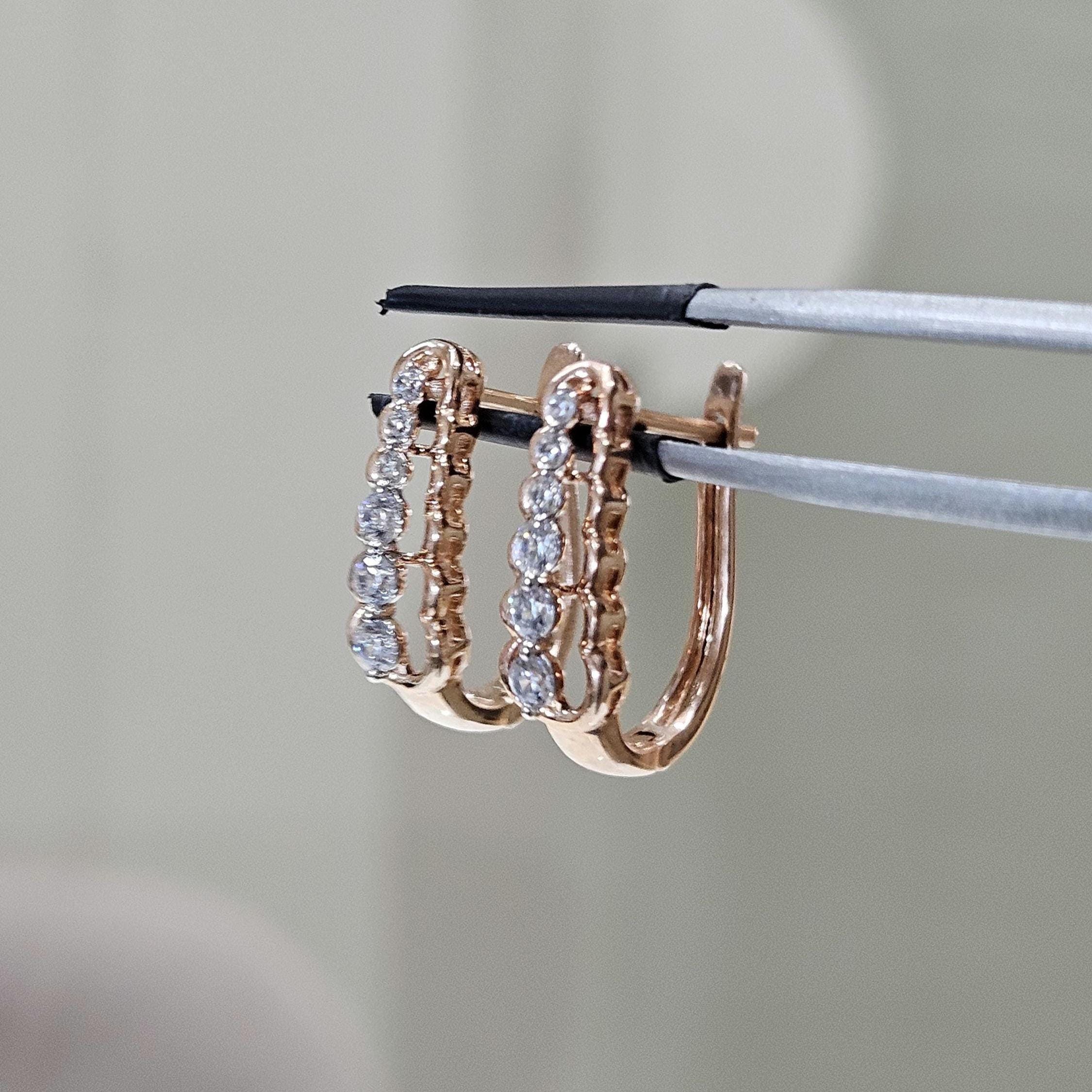14K Gold Lab Grown Diamond Huggie Earrings | Dangle Hoops