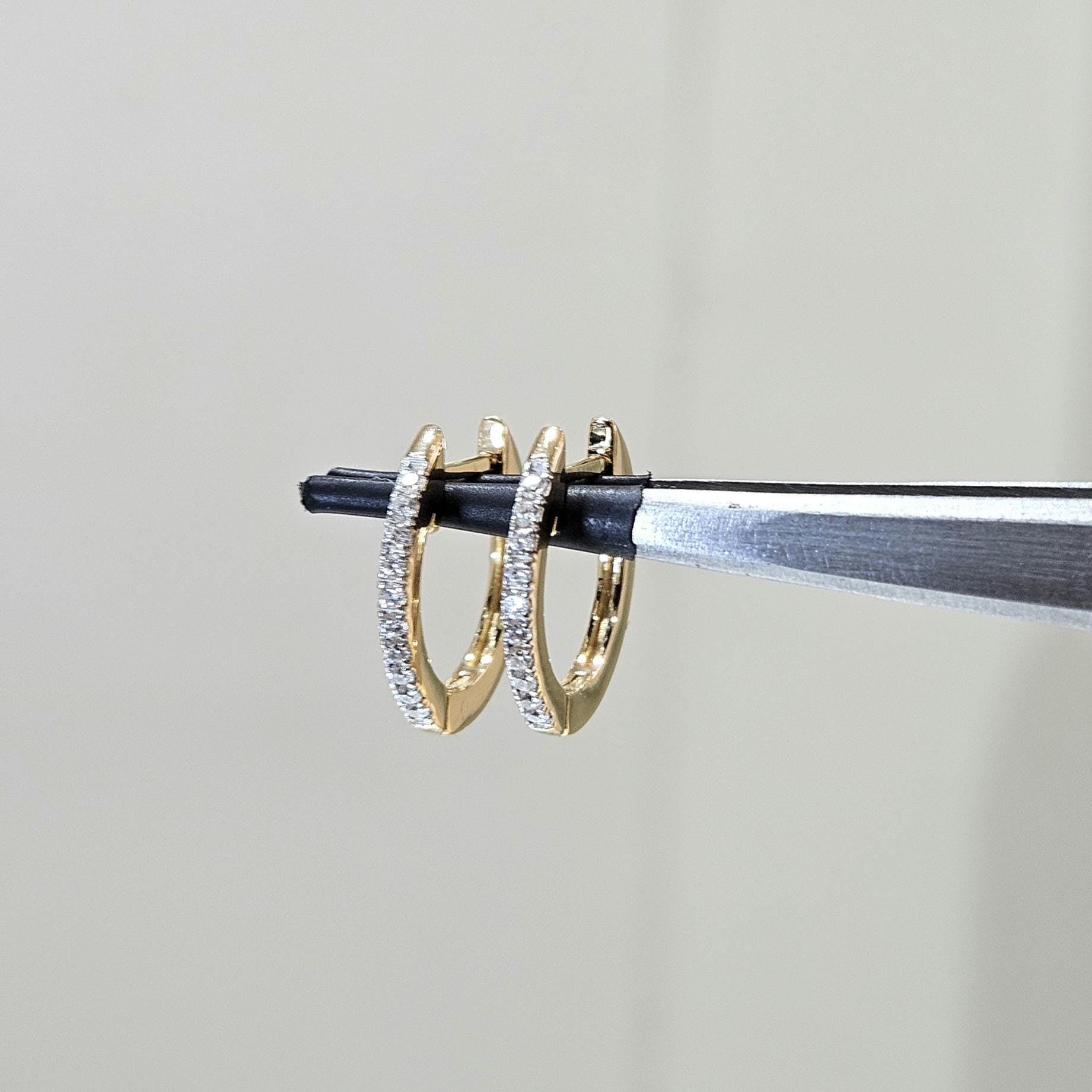 14K Gold Lab Grown Diamond Huggie Earrings: Sustainable Dangle Hoops