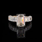 Emerald Cut Lab Grown Diamond Engagement Ring | 14K Gold Hidden Halo