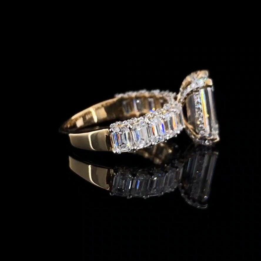 Emerald Cut Lab Grown Diamond Engagement Ring | 14K Gold Hidden Halo