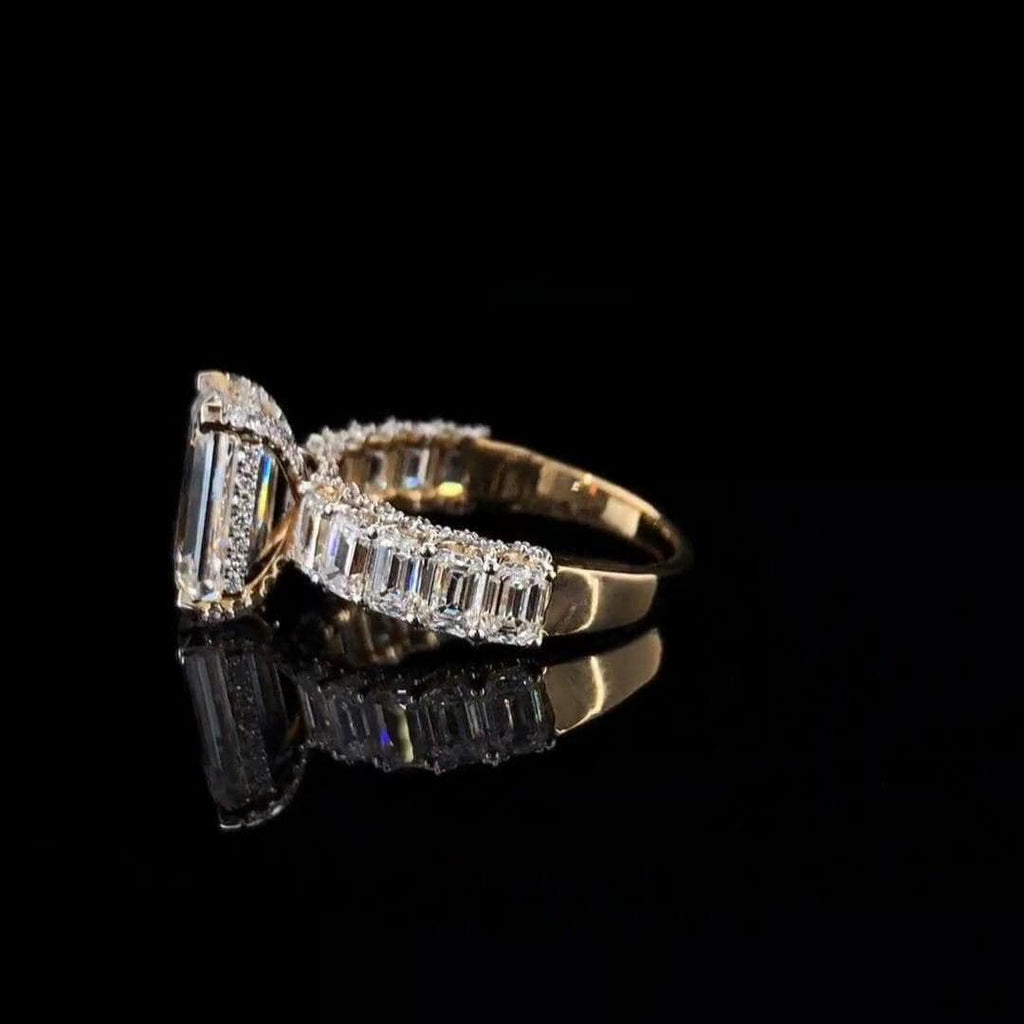 Emerald Cut Lab Grown Diamond Engagement Ring | 14K Gold Hidden Halo
