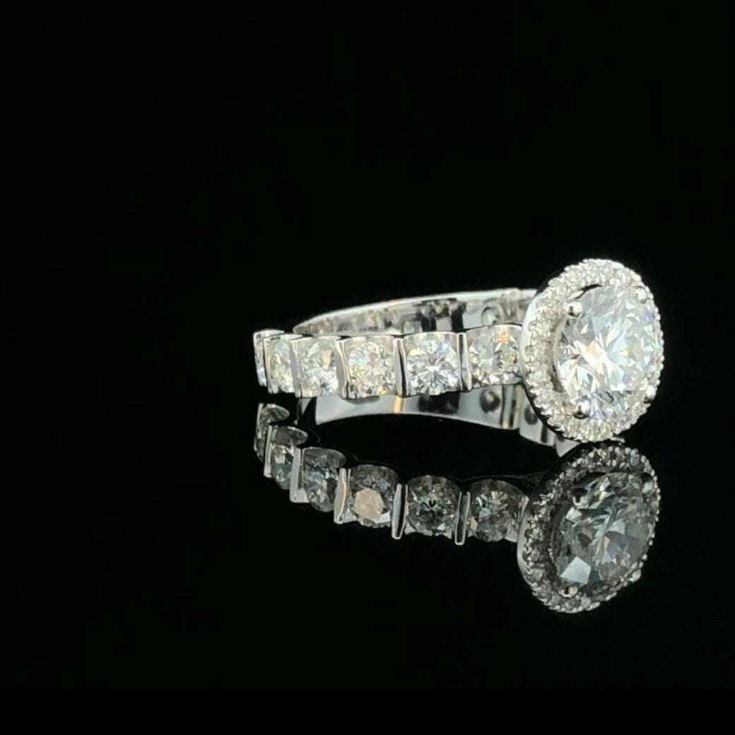 Lab Grown Diamond Halo Engagement Ring: 2.85Ct, 14K Solid Gold, SGL Certified