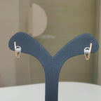 14K Two Tone Gold Lab Grown Diamond Hoop Earrings: Matte U-Shape Huggies