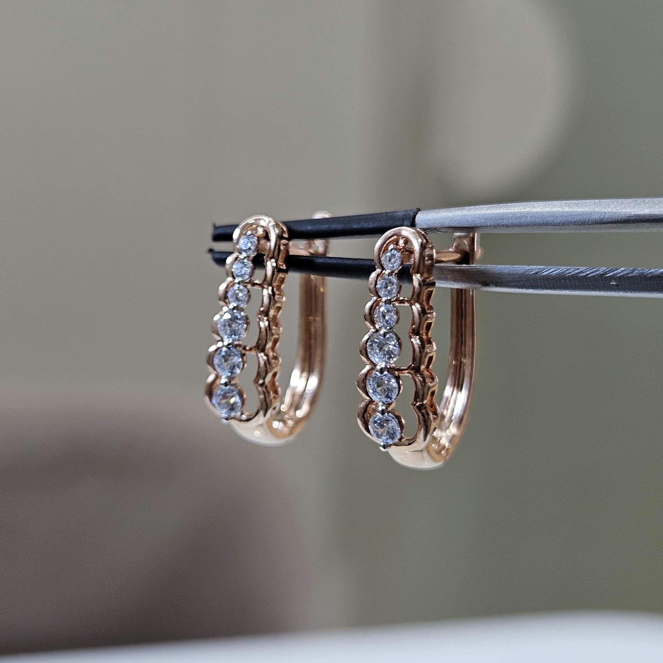 14K Gold Lab Grown Diamond Huggie Earrings | Dangle Hoops