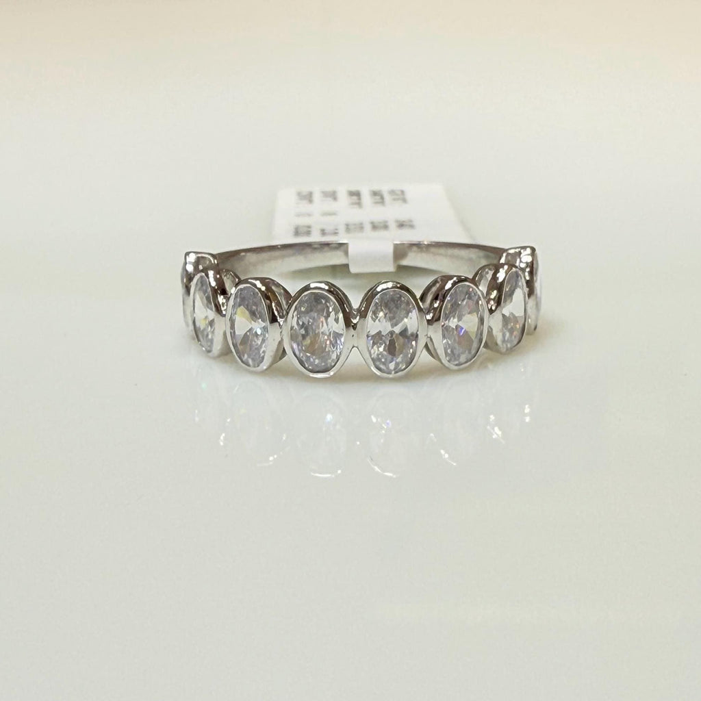 Oval Lab Grown Diamond Wedding Band: 14K Gold Bezel Set Stacking Ring