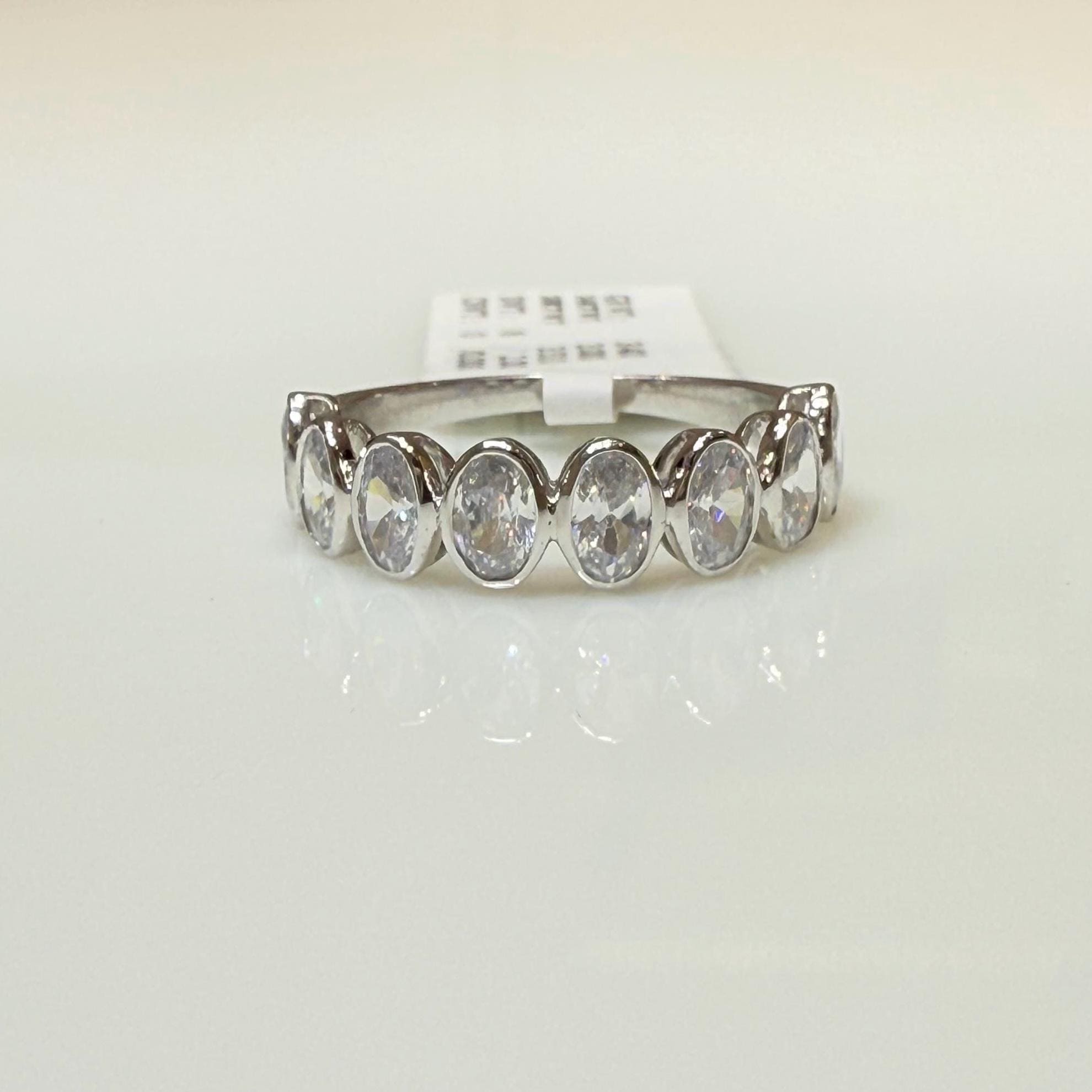 Oval Lab Grown Diamond Wedding Band: 14K Gold Bezel Set Stacking Ring