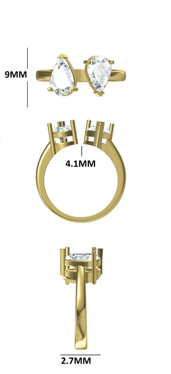 Lab Grown Diamond Toi et Moi Ring | 14K Gold Pear Cut Engagement Ring