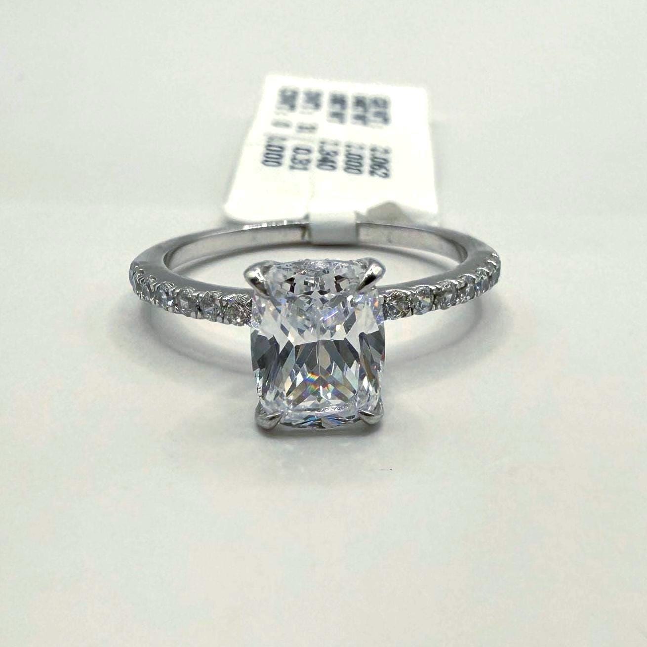 Elongated Cushion Lab Grown Diamond Ring | 14K Gold Hidden Halo Engagement Ring