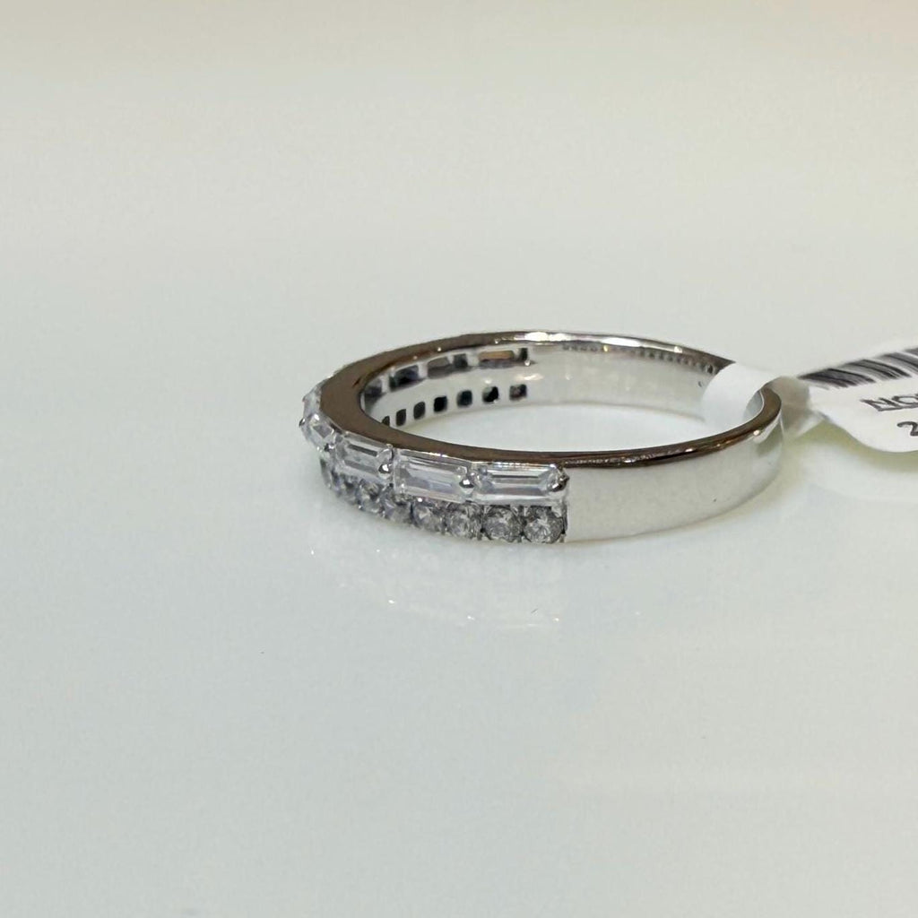 Lab Grown Diamond Wedding Band: 14K Gold Baguette & Round Half Eternity