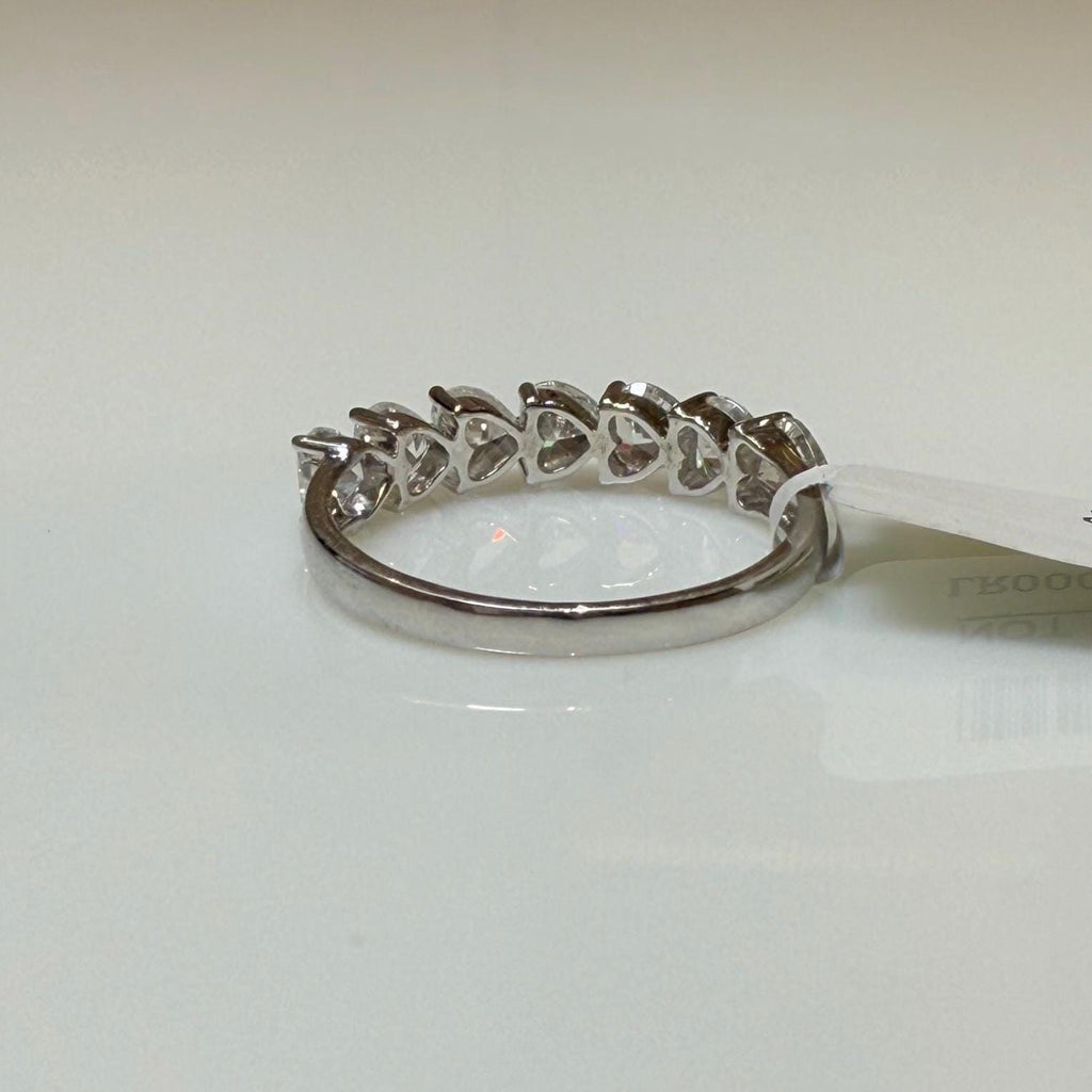 14K Gold Heart Cut Lab Diamond Wedding Band: 7 Stone Half Eternity Ring