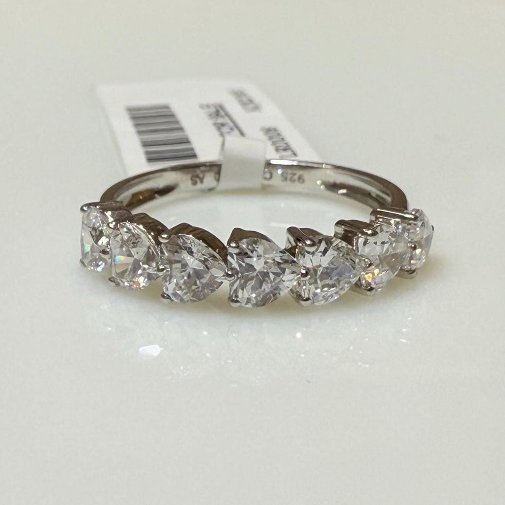 14K Gold Heart Cut Lab Diamond Wedding Band: 7 Stone Half Eternity Ring
