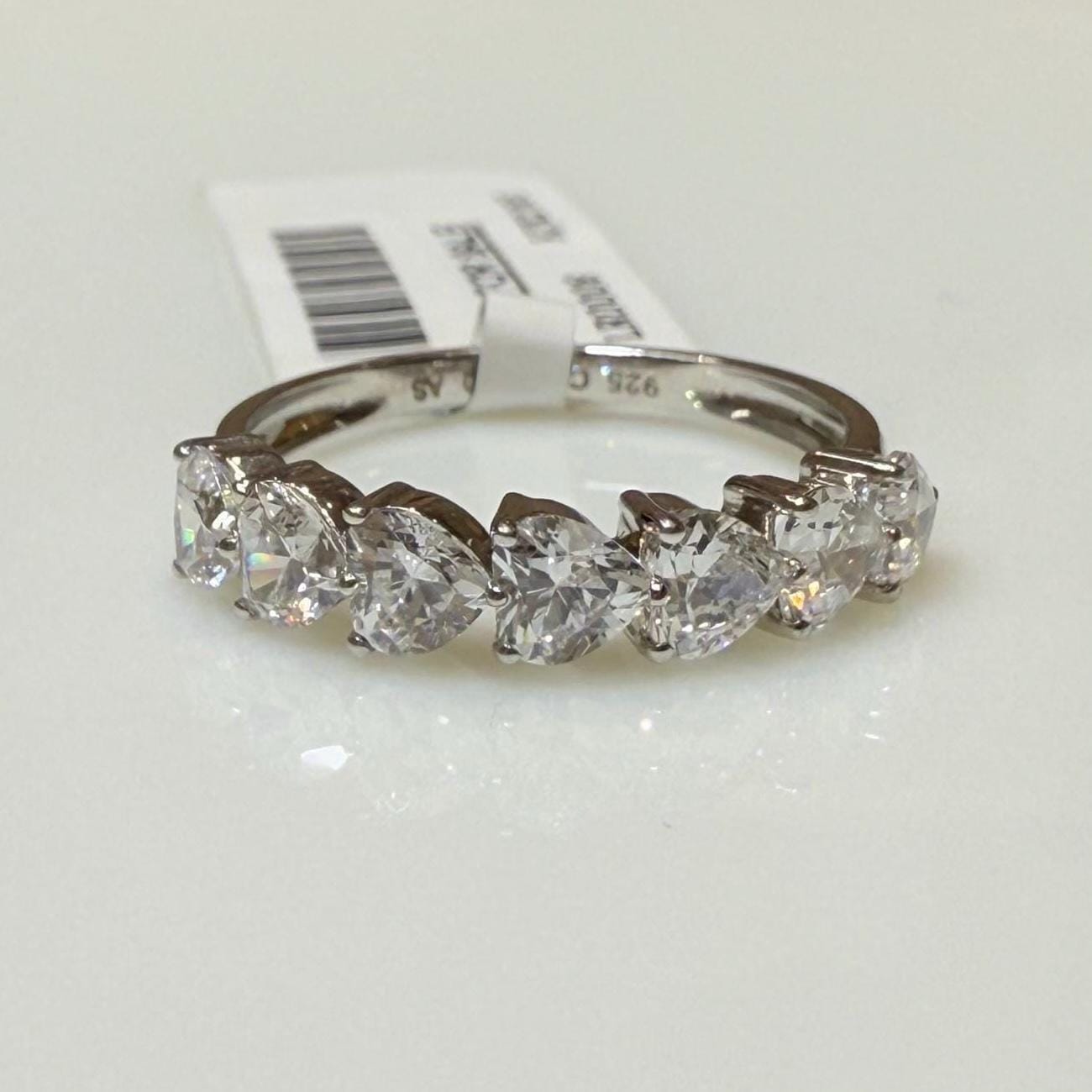 14K Gold Heart Cut Lab Diamond Wedding Band: 7 Stone Half Eternity Ring