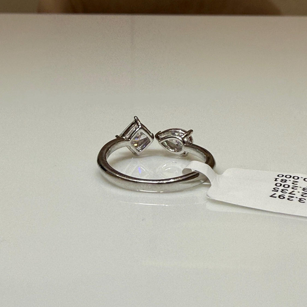 14k Gold Toi et Moi Ring: 2 Carat Lab Grown Pear & Princess Diamond