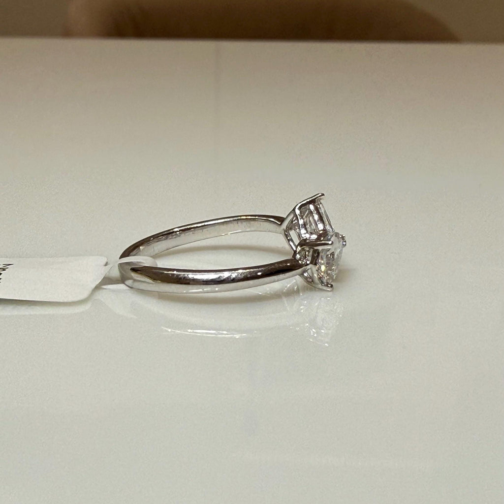 14k Gold Toi et Moi Ring: 2 Carat Lab Grown Pear & Princess Diamond