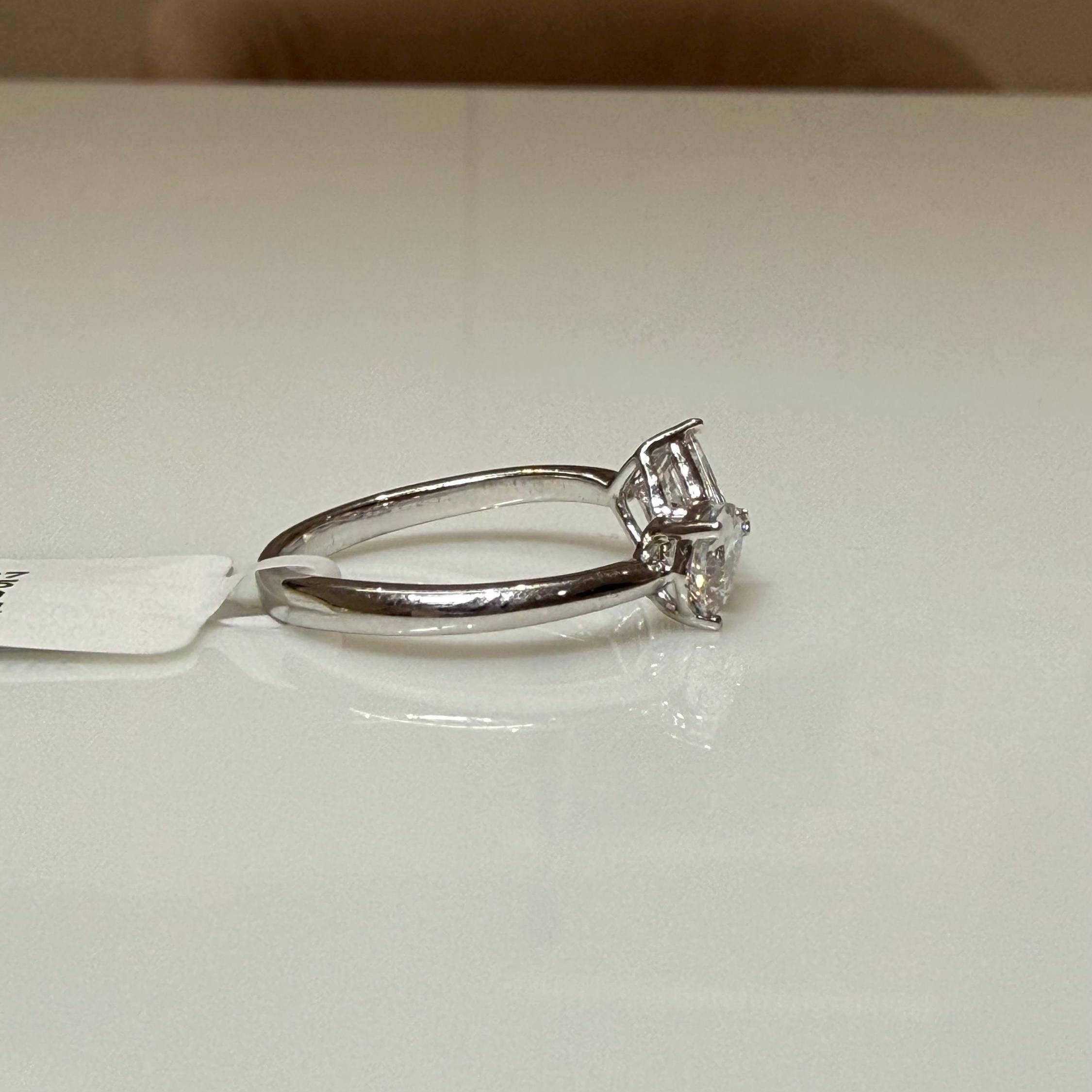 14k Gold Toi et Moi Ring: 2 Carat Lab Grown Pear & Princess Diamond