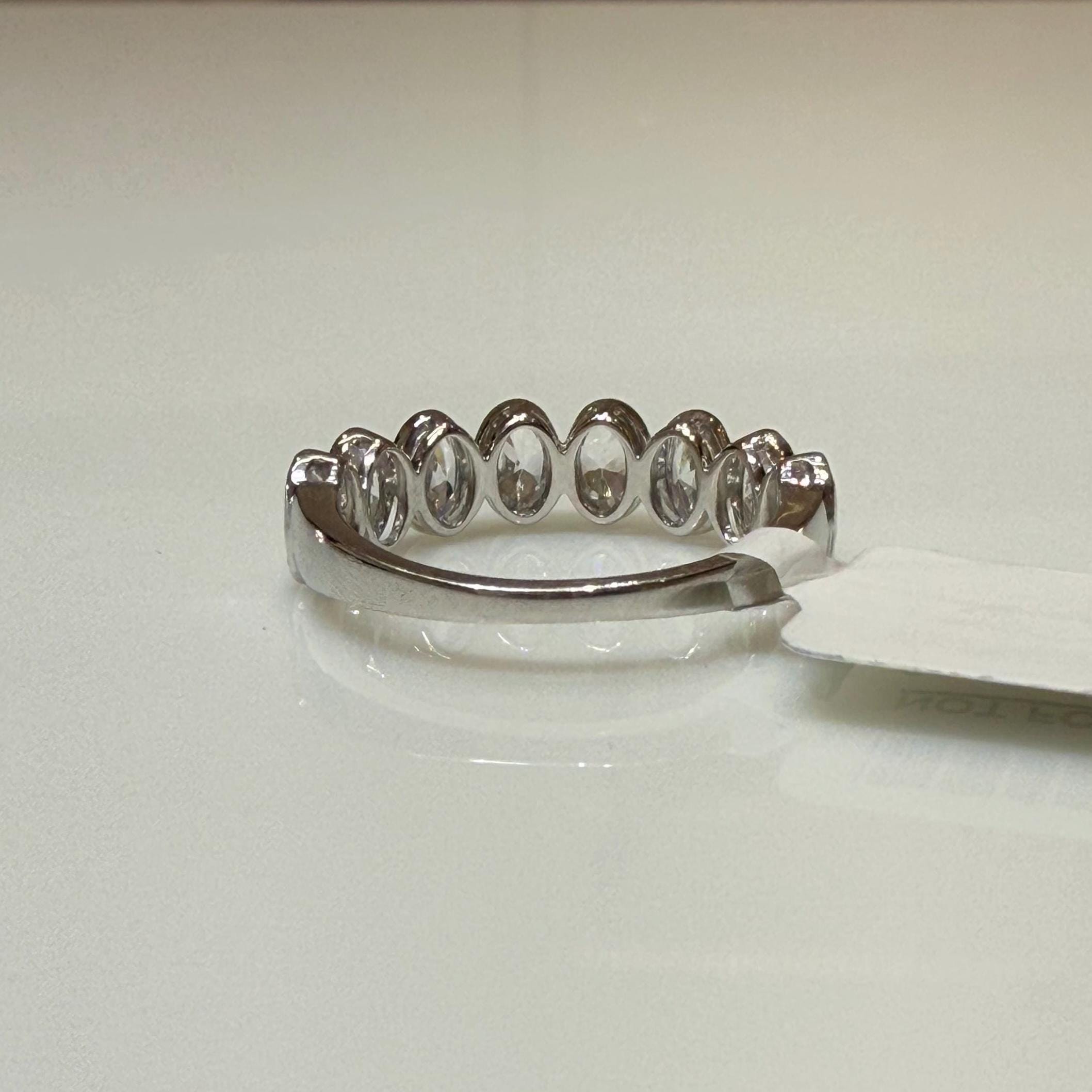 Oval Lab Grown Diamond Wedding Band: 14K Gold Bezel Set Stacking Ring