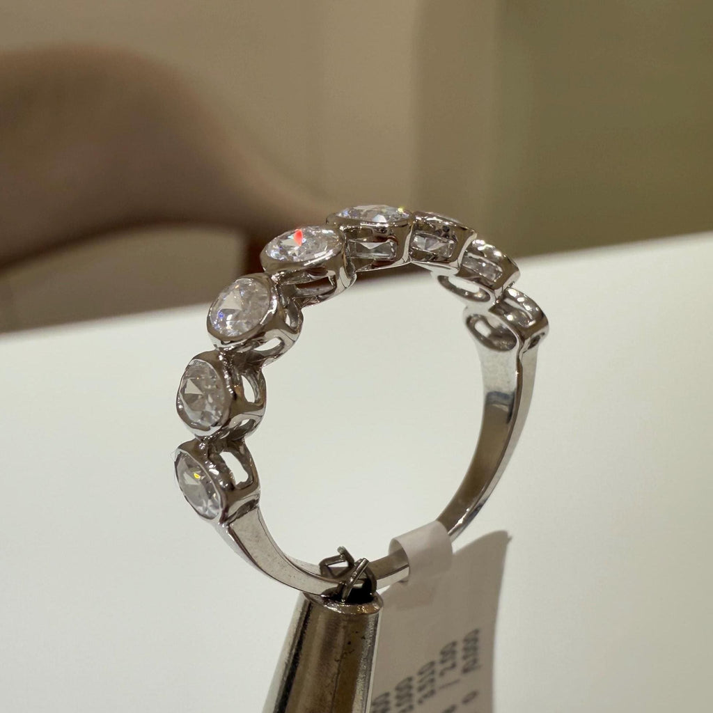Oval Lab Grown Diamond Wedding Band: 14K Gold Bezel Set Stacking Ring