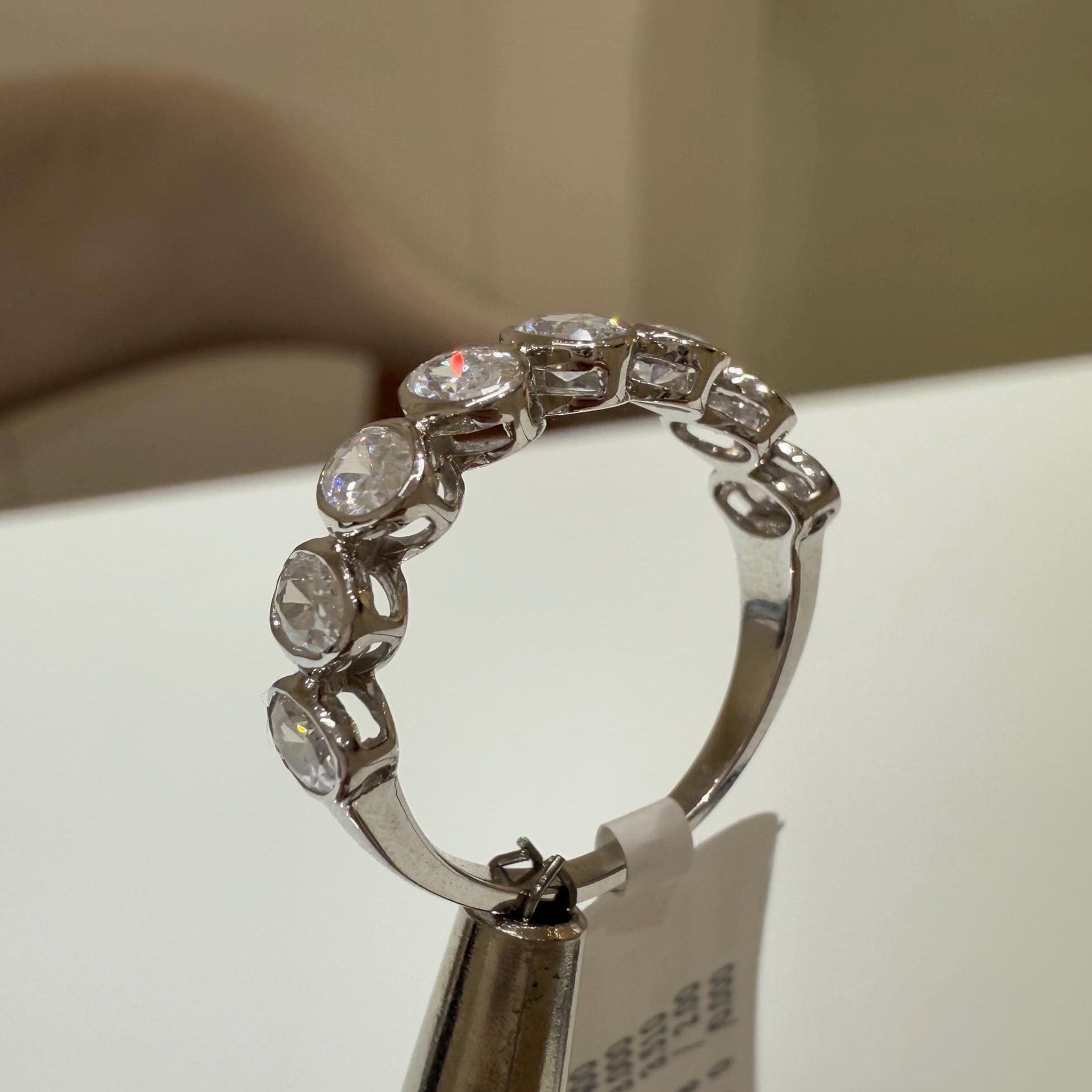 Oval Lab Grown Diamond Wedding Band: 14K Gold Bezel Set Stacking Ring