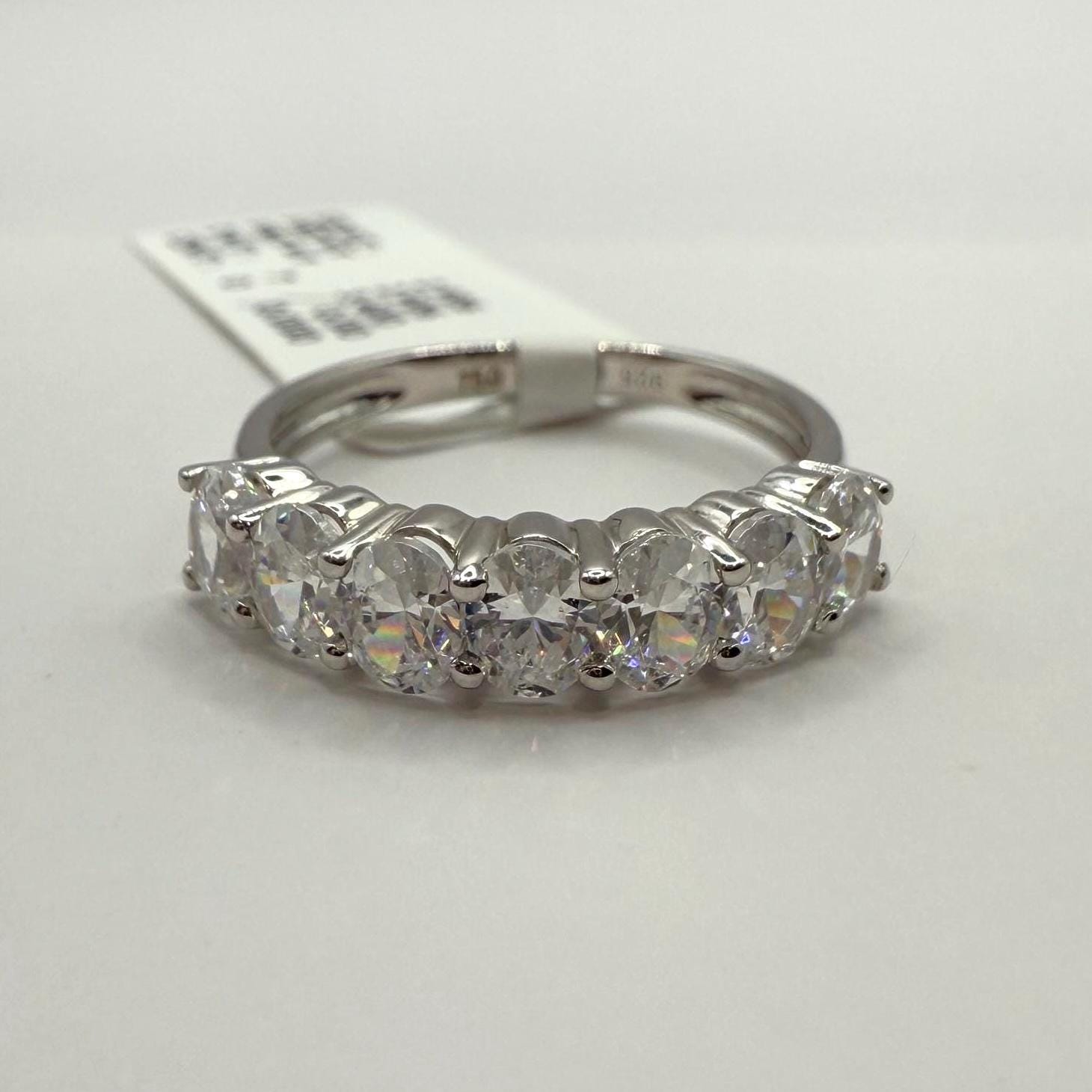 Oval Lab Grown Diamond Wedding Band: 14K Gold Half Eternity Anniversary Ring