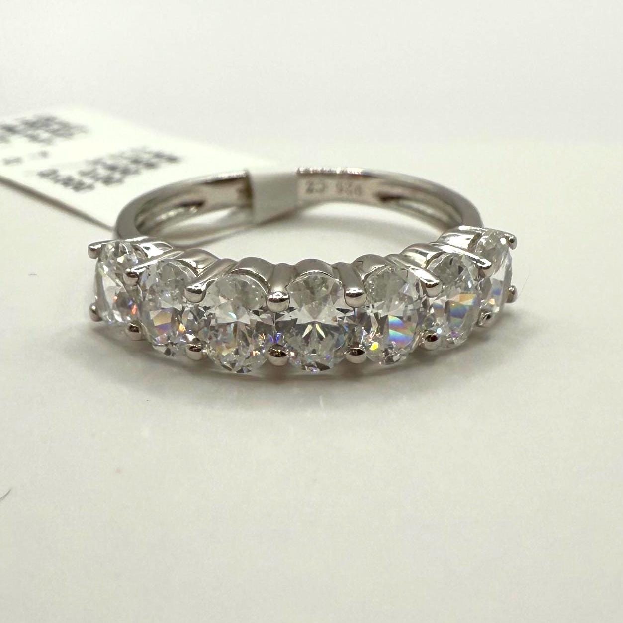 Oval Lab Grown Diamond Wedding Band: 14K Gold Half Eternity Anniversary Ring