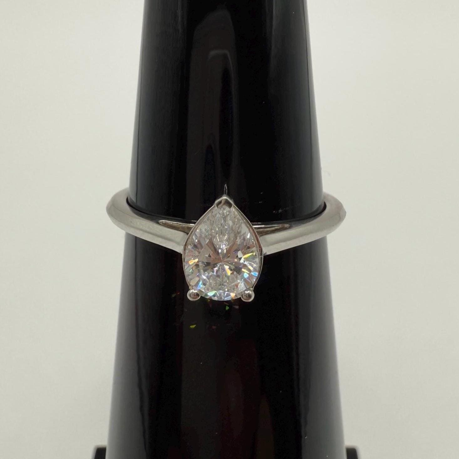 Pear Cut Lab Grown Diamond Ring: 14K Gold Solitaire Engagement Ring (IGI Certified)