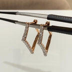 14K Gold Lab Grown Diamond Huggie Earrings: Geometric Dangle Hoops