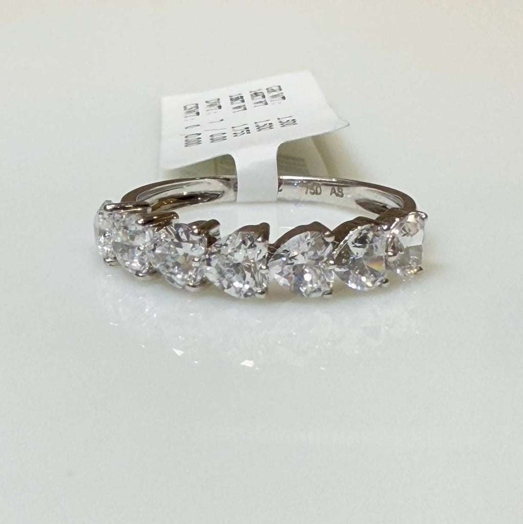 14K Gold Heart Cut Lab Diamond Wedding Band: 7 Stone Half Eternity Ring