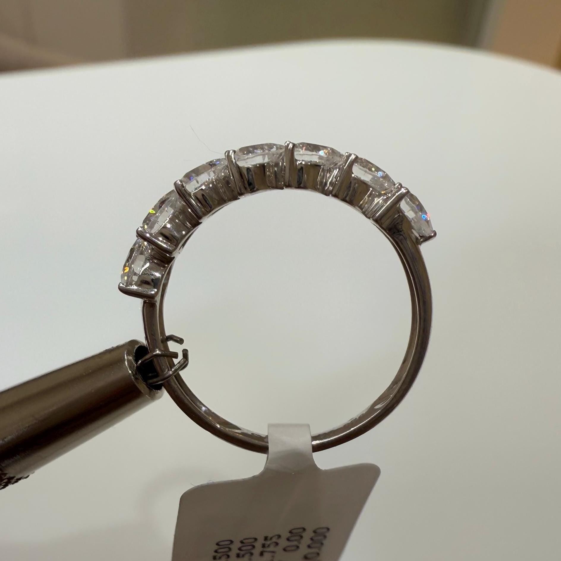 14K Gold Heart Cut Lab Diamond Wedding Band: 7 Stone Half Eternity Ring