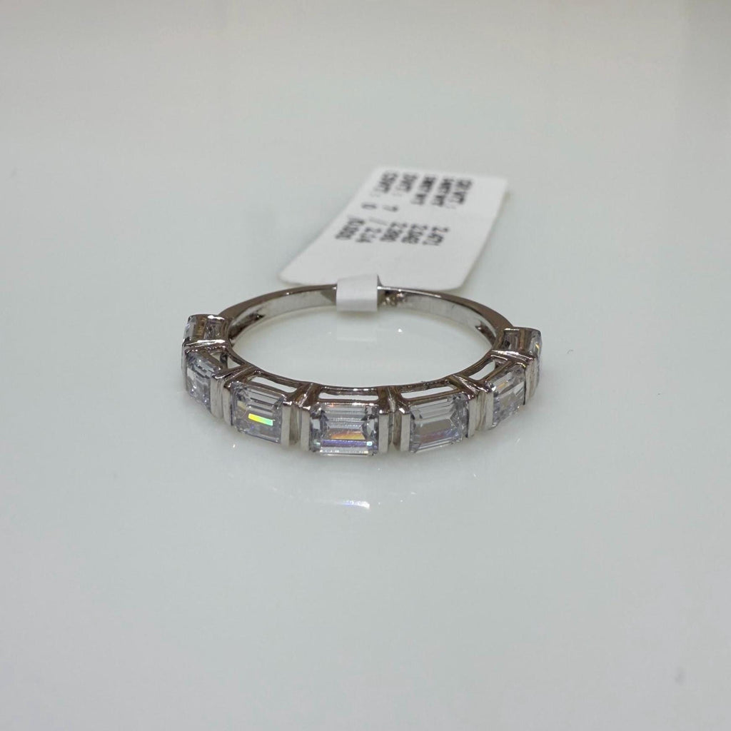 Emerald Cut Lab Grown Diamond Band: 14K Gold Half Eternity Ring
