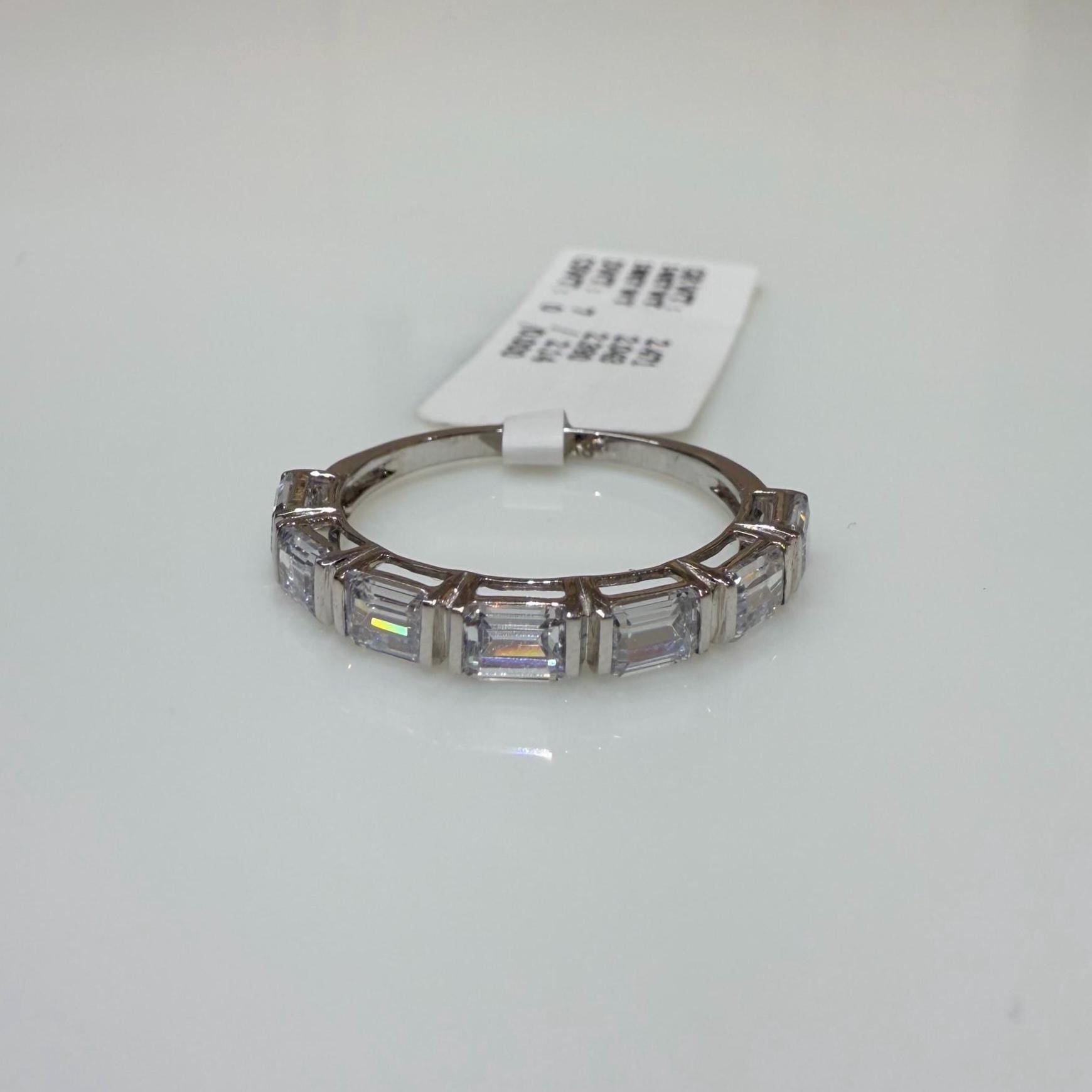 Emerald Cut Lab Grown Diamond Band: 14K Gold Half Eternity Ring