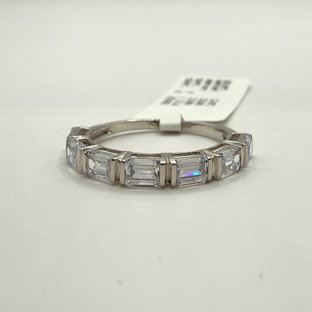 Emerald Cut Lab Grown Diamond Band: 14K Gold Half Eternity Ring