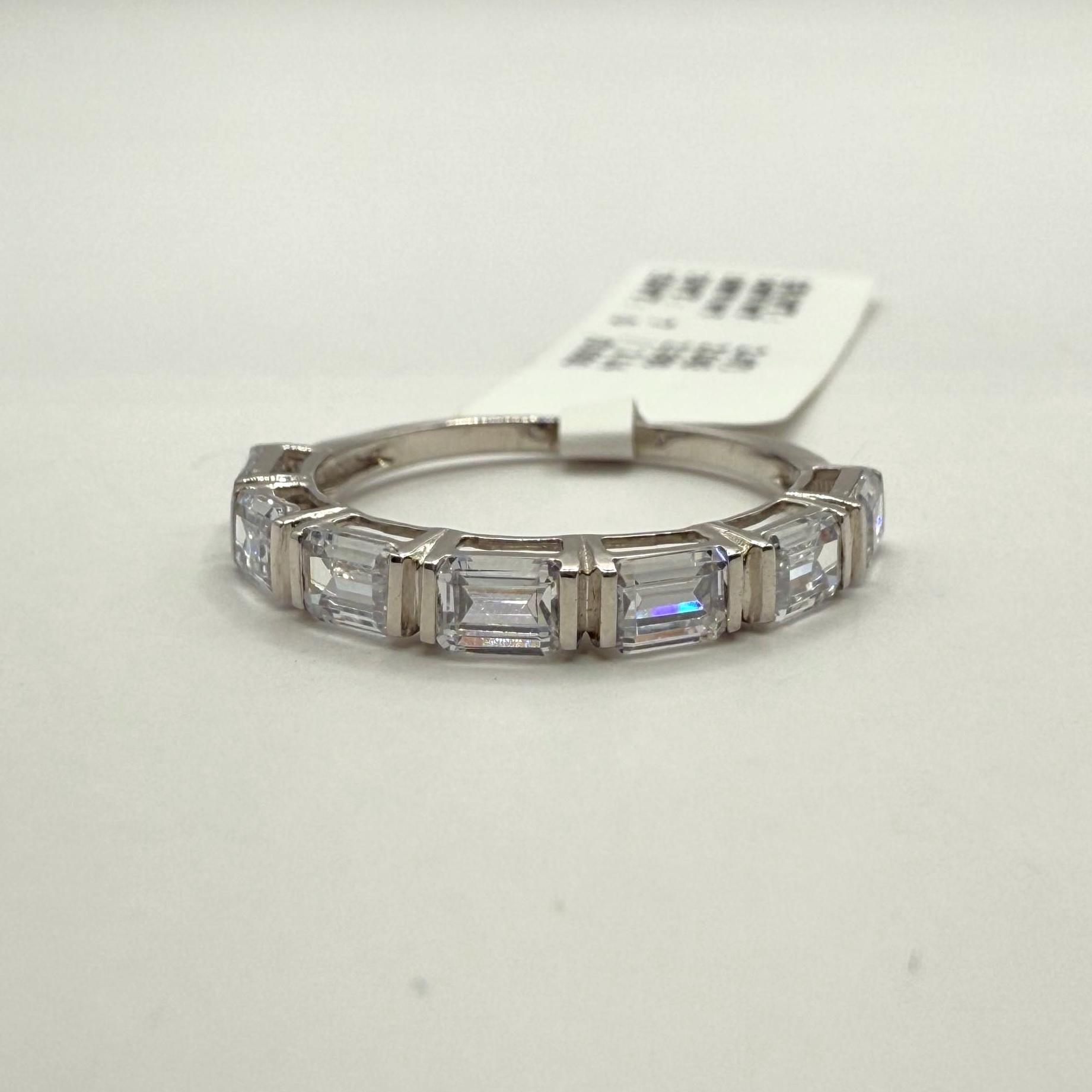 Emerald Cut Lab Grown Diamond Band: 14K Gold Half Eternity Ring