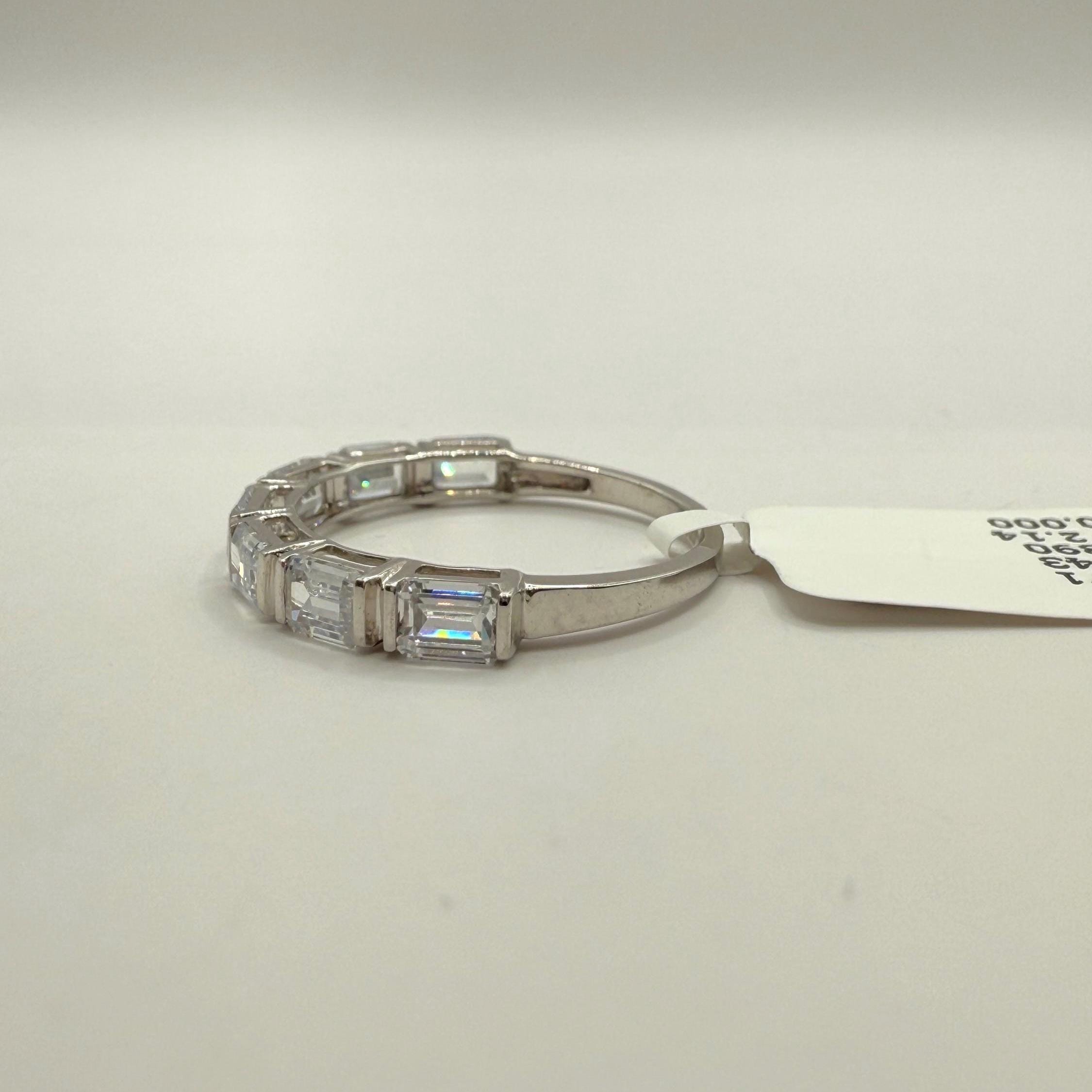 Emerald Cut Lab Grown Diamond Band: 14K Gold Half Eternity Ring