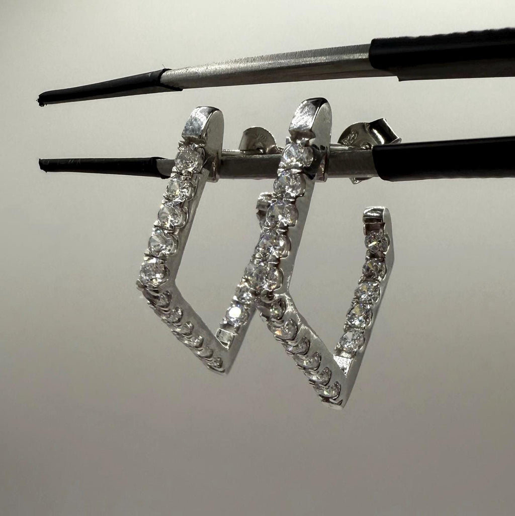 14K Gold Lab Grown Diamond Hoop Earrings: Geometric Dangle