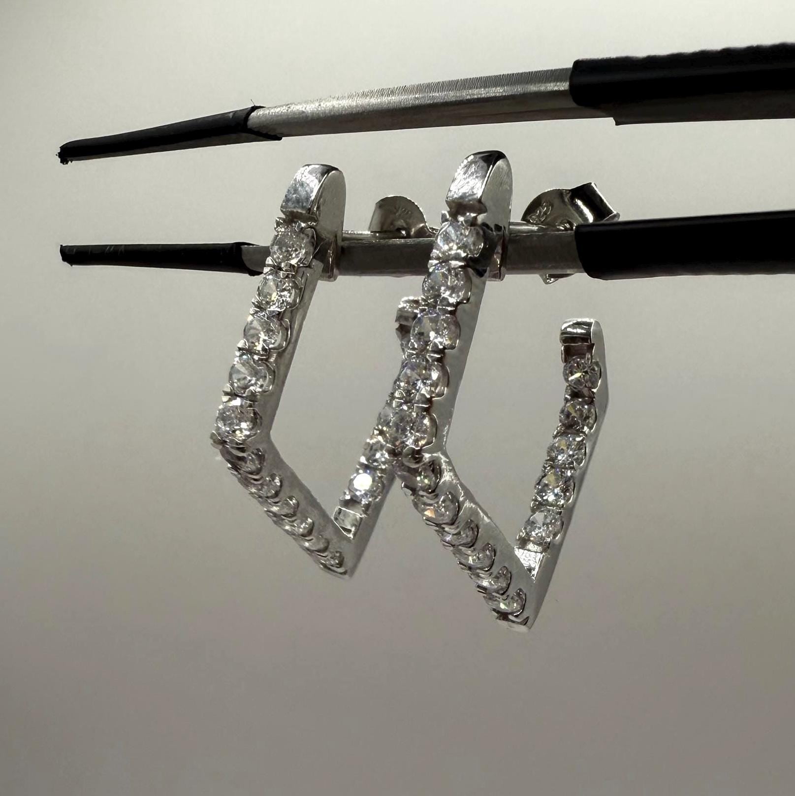14K Gold Lab Grown Diamond Hoop Earrings: Geometric Dangle