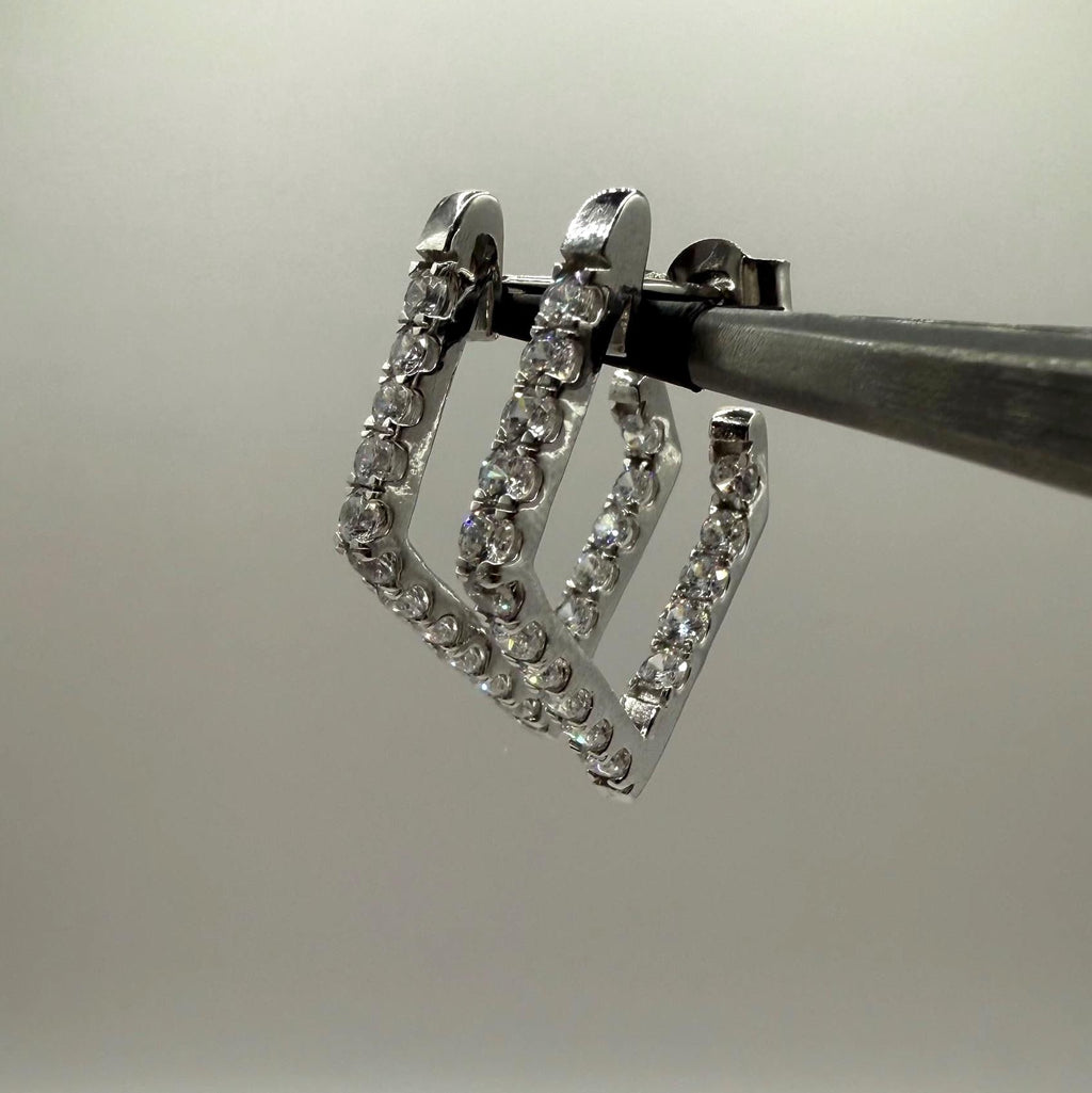 14K Gold Lab Grown Diamond Hoop Earrings: Geometric Dangle