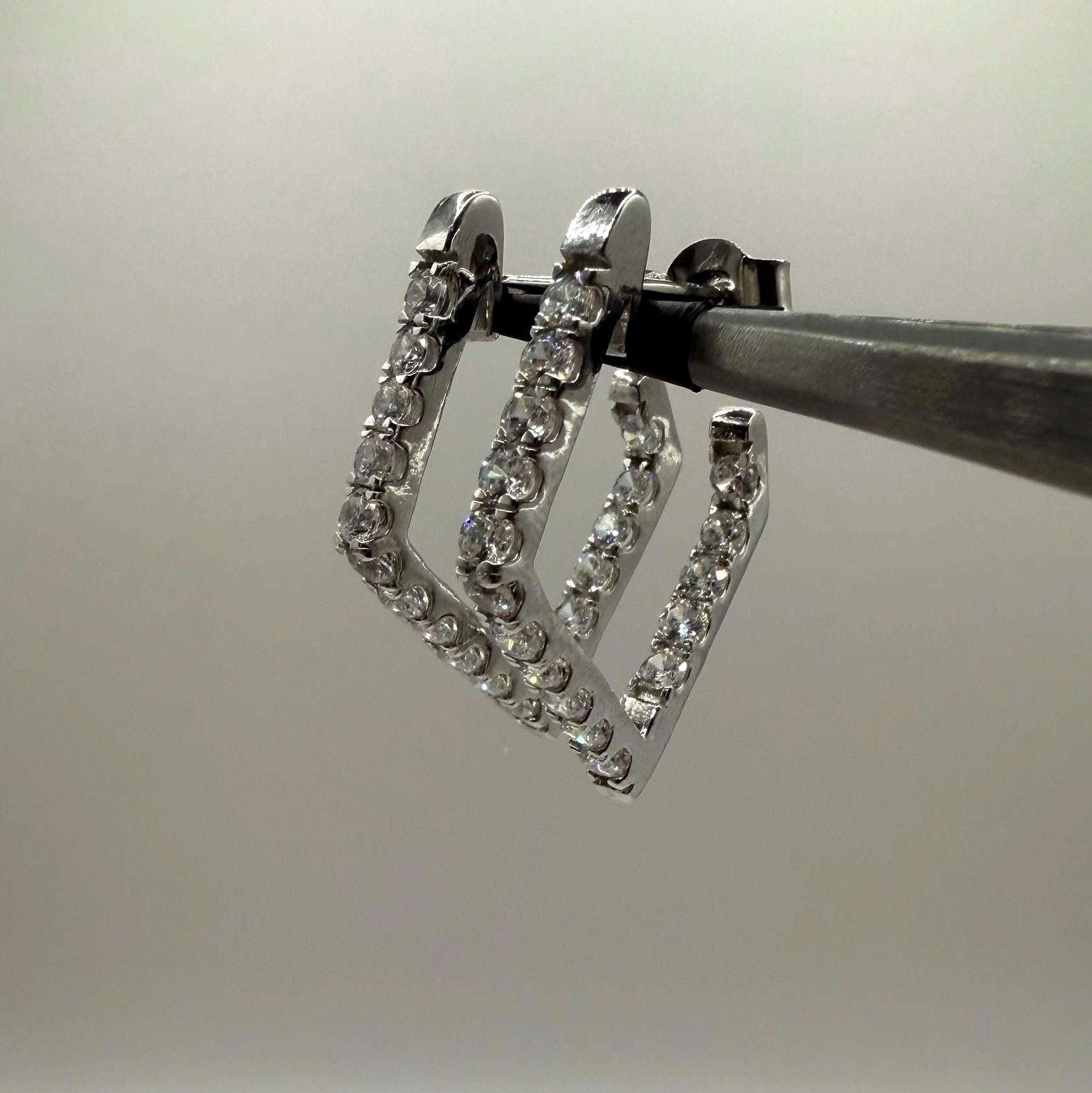 14K Gold Lab Grown Diamond Hoop Earrings: Geometric Dangle