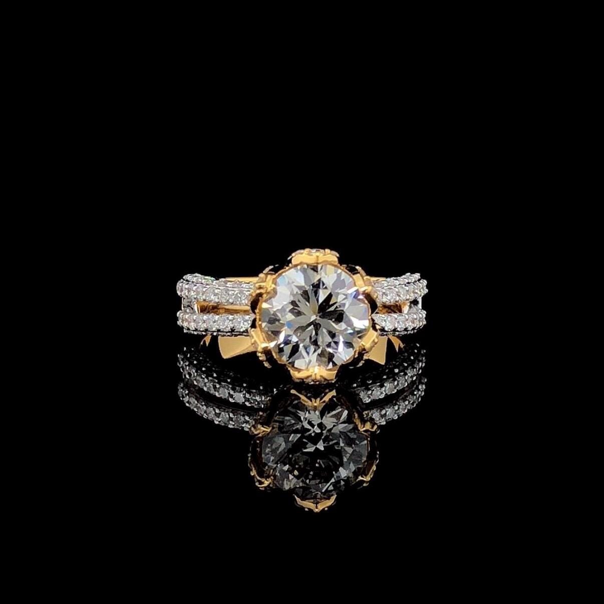 IGI Certified 2.0 CT Lab Grown Diamond Engagement Ring: 14K Gold Hidden Halo