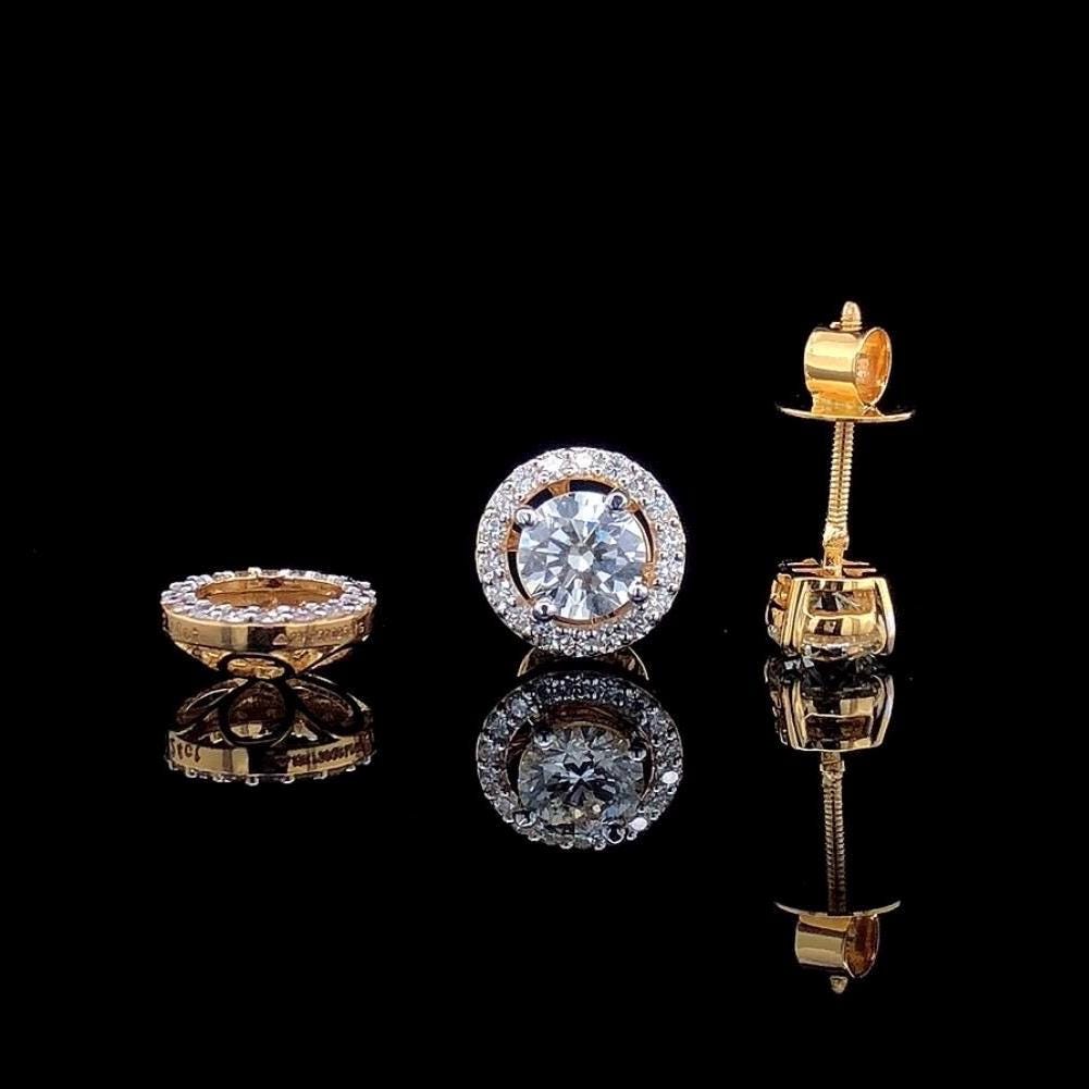 IGI Certified 2.40Ct Lab Grown Diamond Halo Stud Earrings, 14K Gold