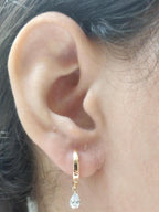 14K Gold Lab Grown Pear Diamond Huggie Earrings