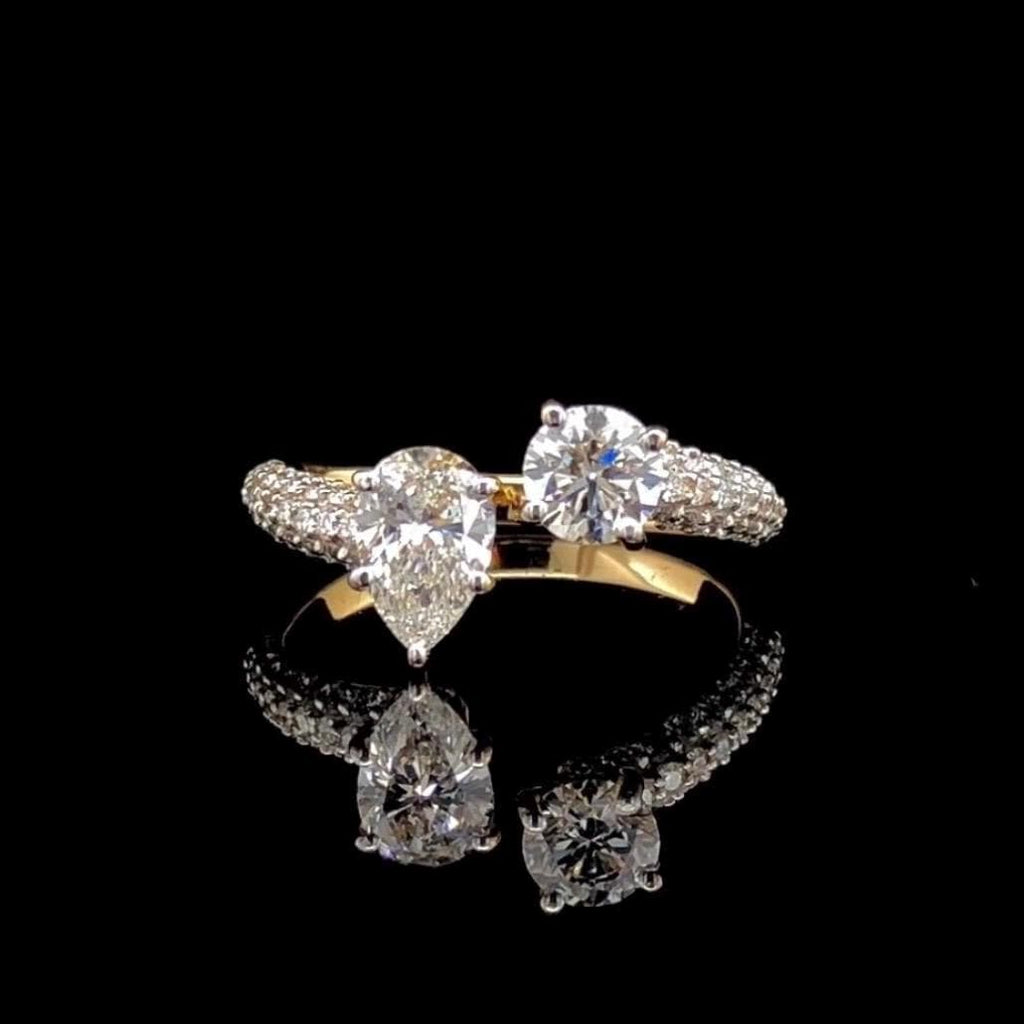 Lab Grown Diamond Toi et Moi Ring: 14K Gold Pear & Round Cut