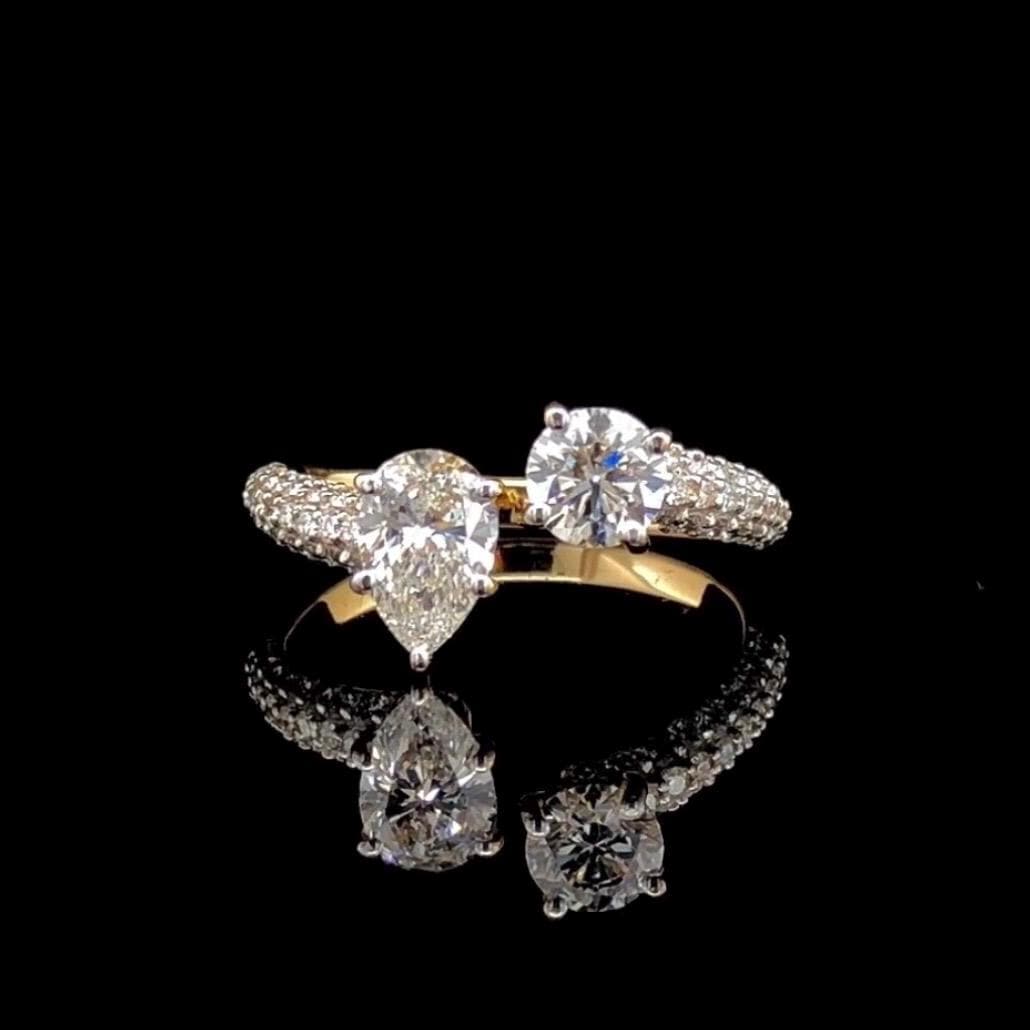 Lab Grown Diamond Toi et Moi Ring: 14K Gold Pear & Round Cut