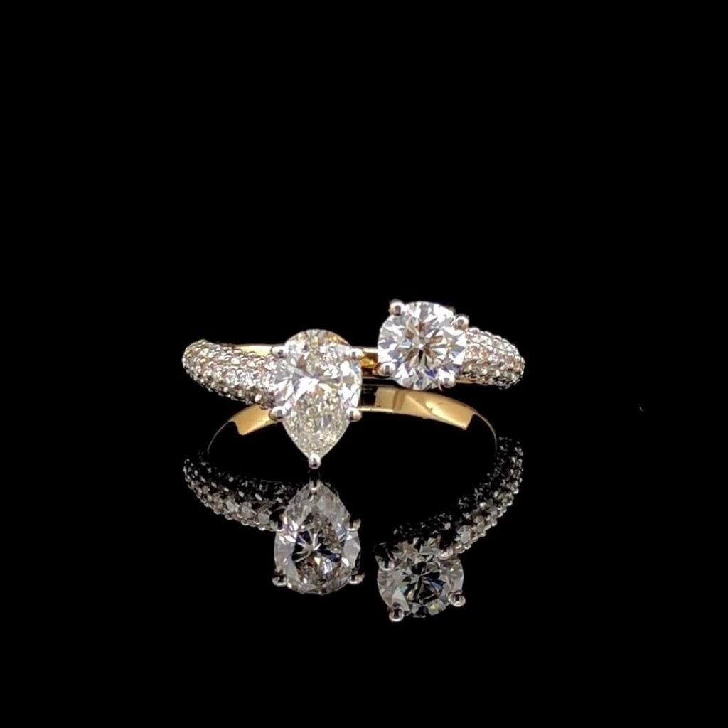 Lab Grown Diamond Toi et Moi Ring: 14K Gold Pear & Round Cut
