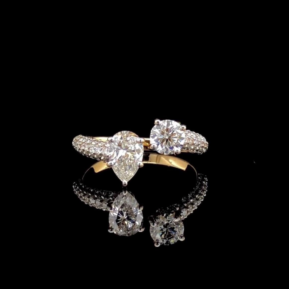 Lab Grown Diamond Toi et Moi Ring: 14K Gold Pear & Round Cut