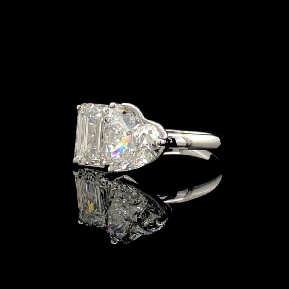 5CT Lab Grown Diamond Toi et Moi Ring: 14K Gold Heart & Emerald Cut