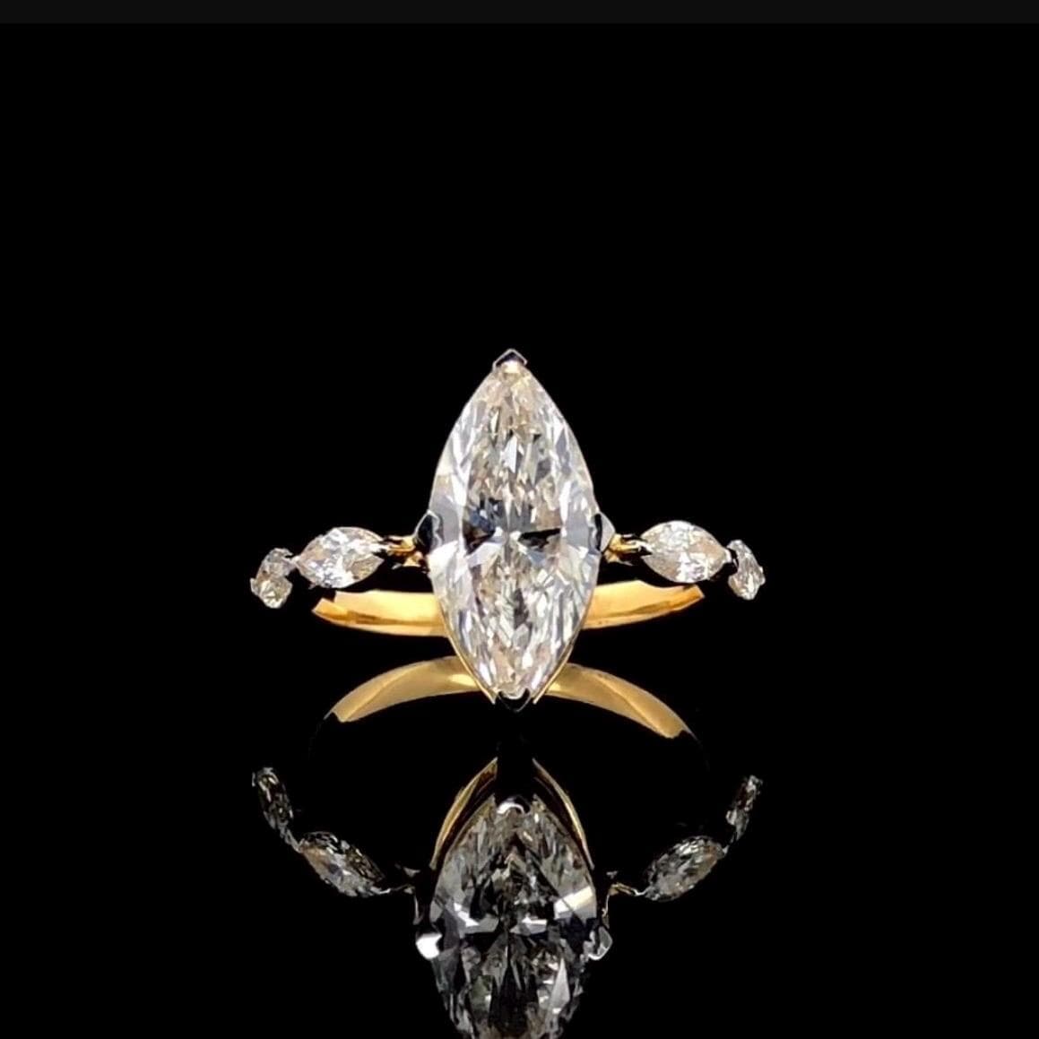 2.4 CT Marquise Lab Grown Diamond Engagement Ring: 14K Gold IGI Certified