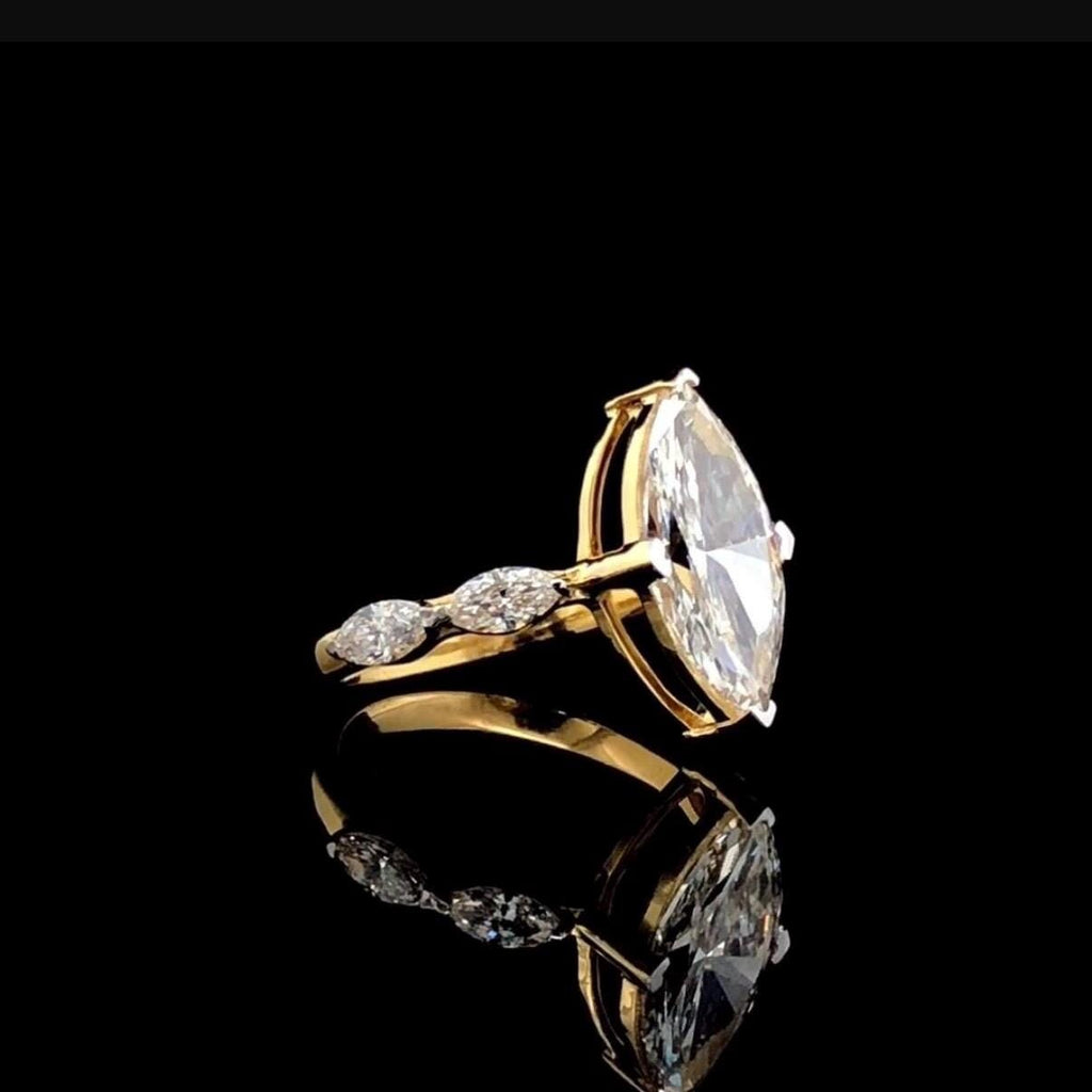 2.4 CT Marquise Lab Grown Diamond Engagement Ring: 14K Gold IGI Certified