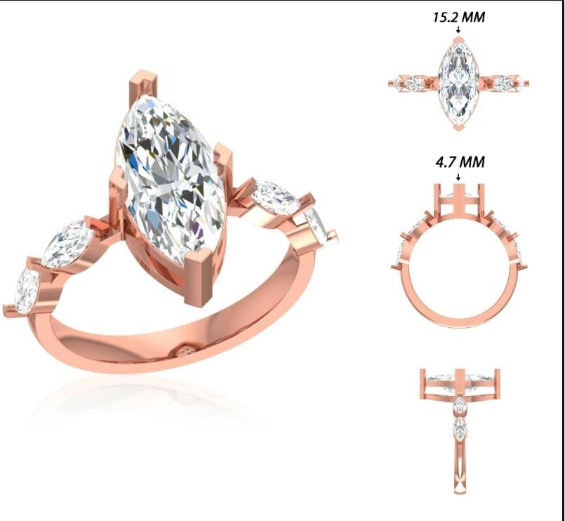 2.4 CT Marquise Lab Grown Diamond Engagement Ring: 14K Gold IGI Certified
