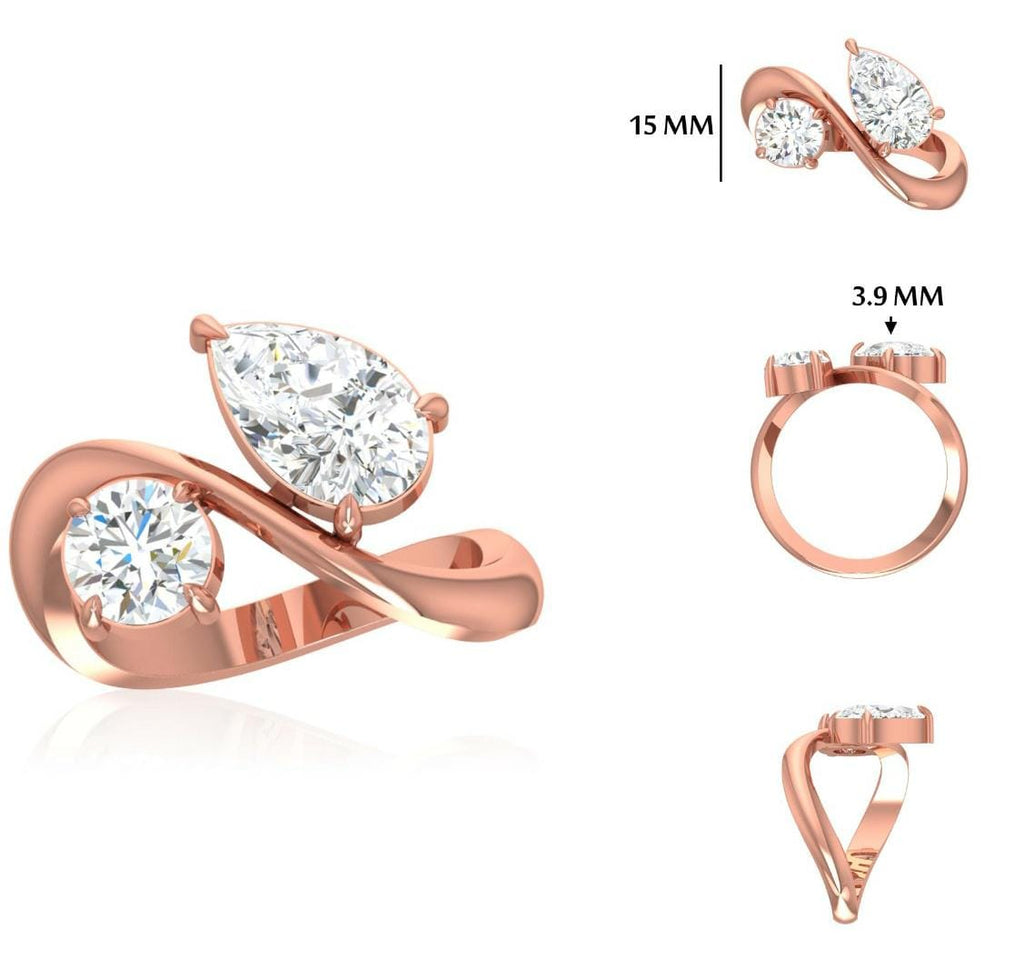 Lab Grown Diamond Toi et Moi Ring: 14K Gold Pear & Round Cut
